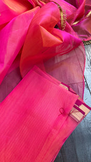 Pure Chanderi Organza Silk - Pink Orange Dual shaded