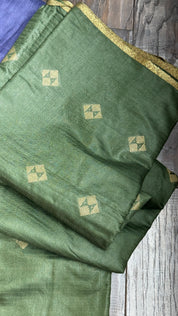 Designer Muga - Moss Green Zari woven
