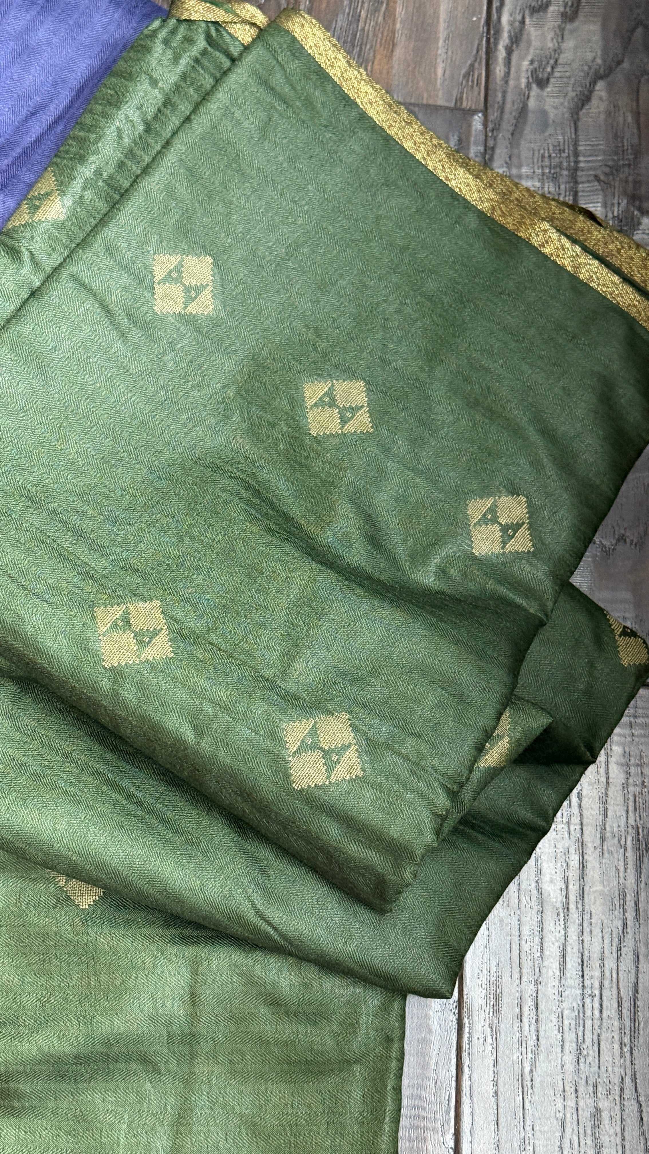 Designer Muga - Moss Green Zari woven