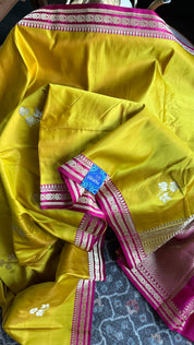 Pure Silk Mashru Banarasi- Yellow Magenta Pink Red