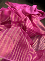 Matka Silk Muslin - Pink Half and Half Design