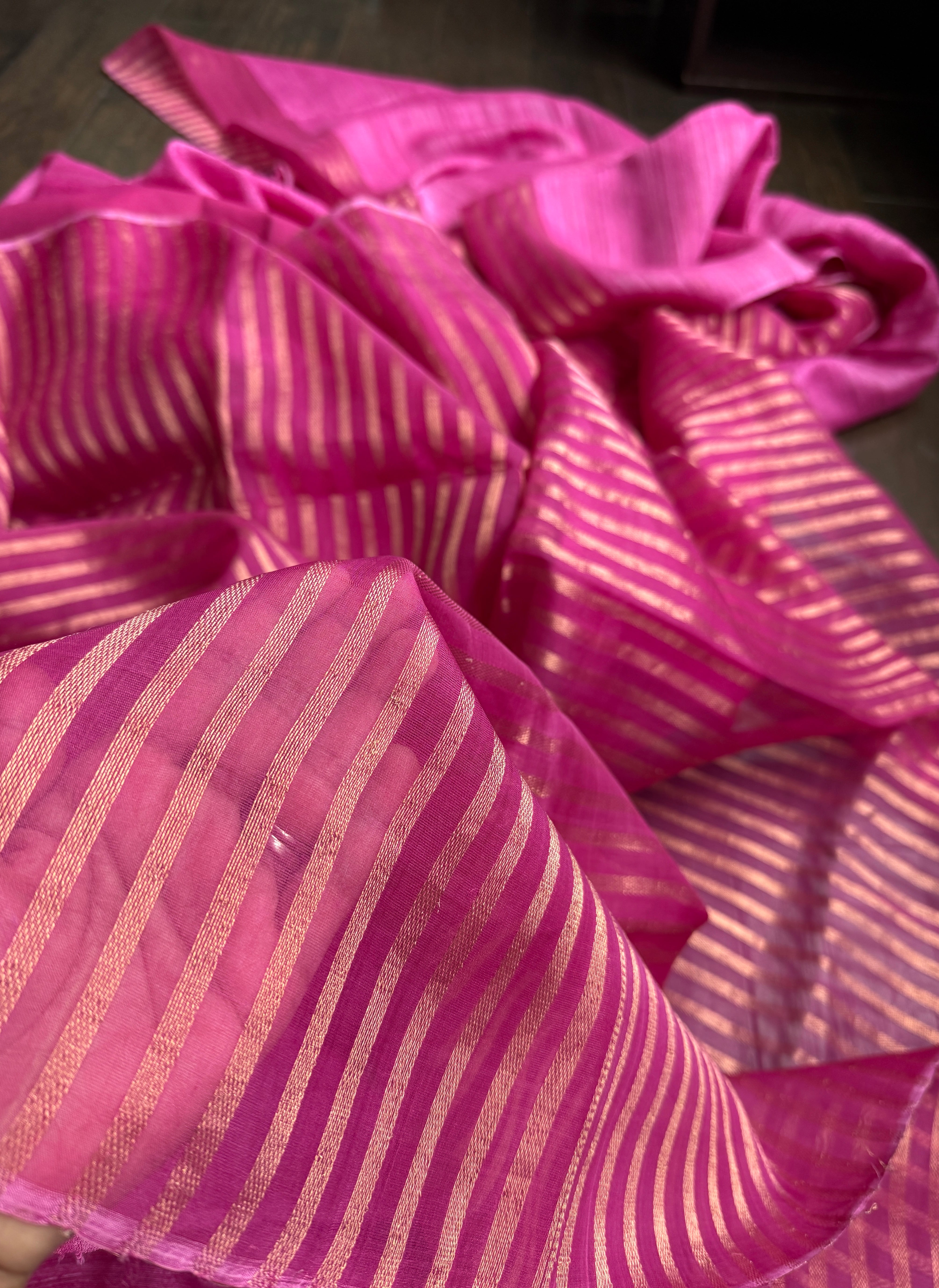Matka Silk Muslin - Pink Half and Half Design