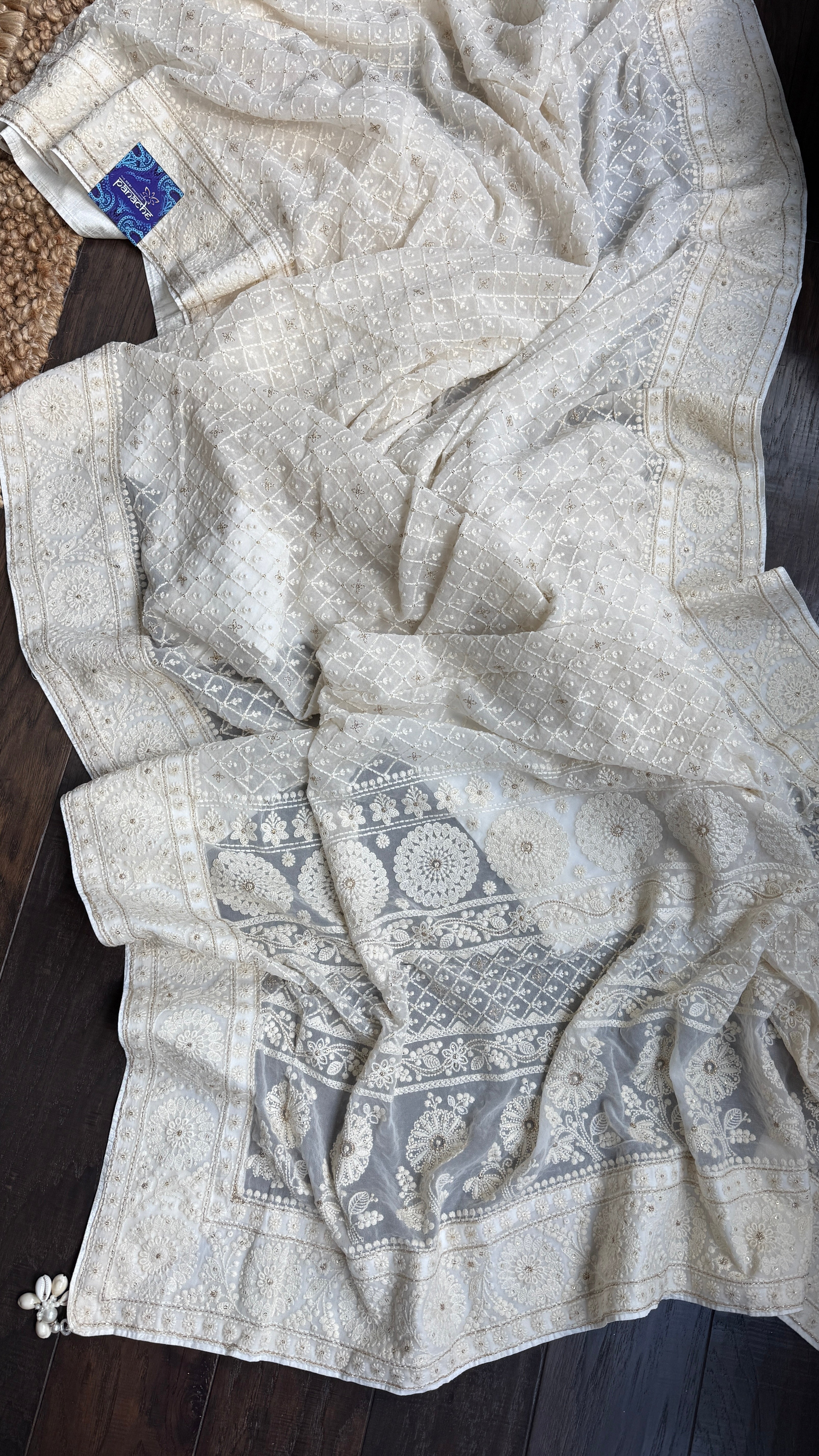 Designer Pure Georgette Chikankari - Ivory