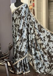 Designer Crepe Satin - Black Grey