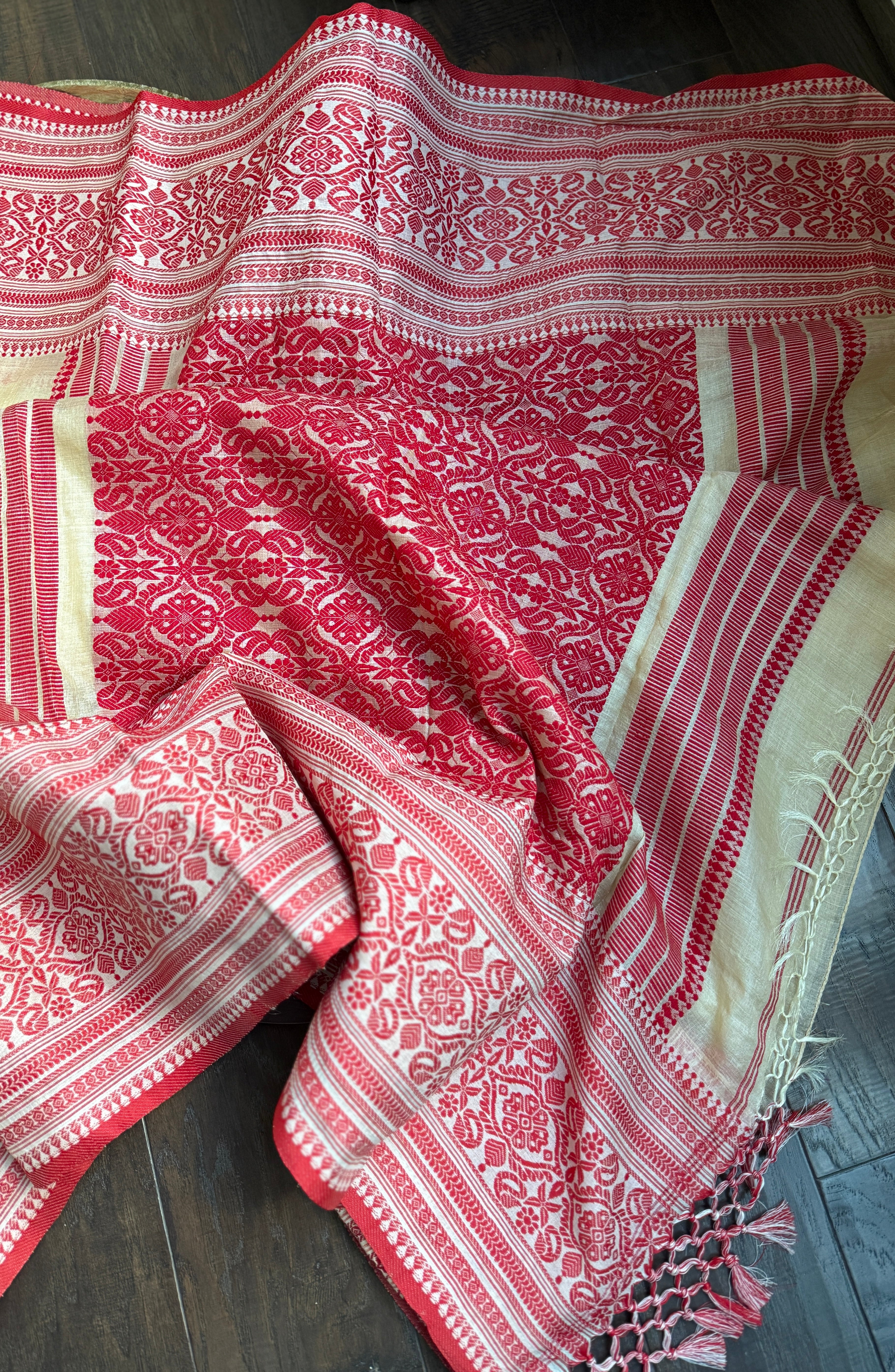 Pure Gachi Tussar Silk - Cream Red