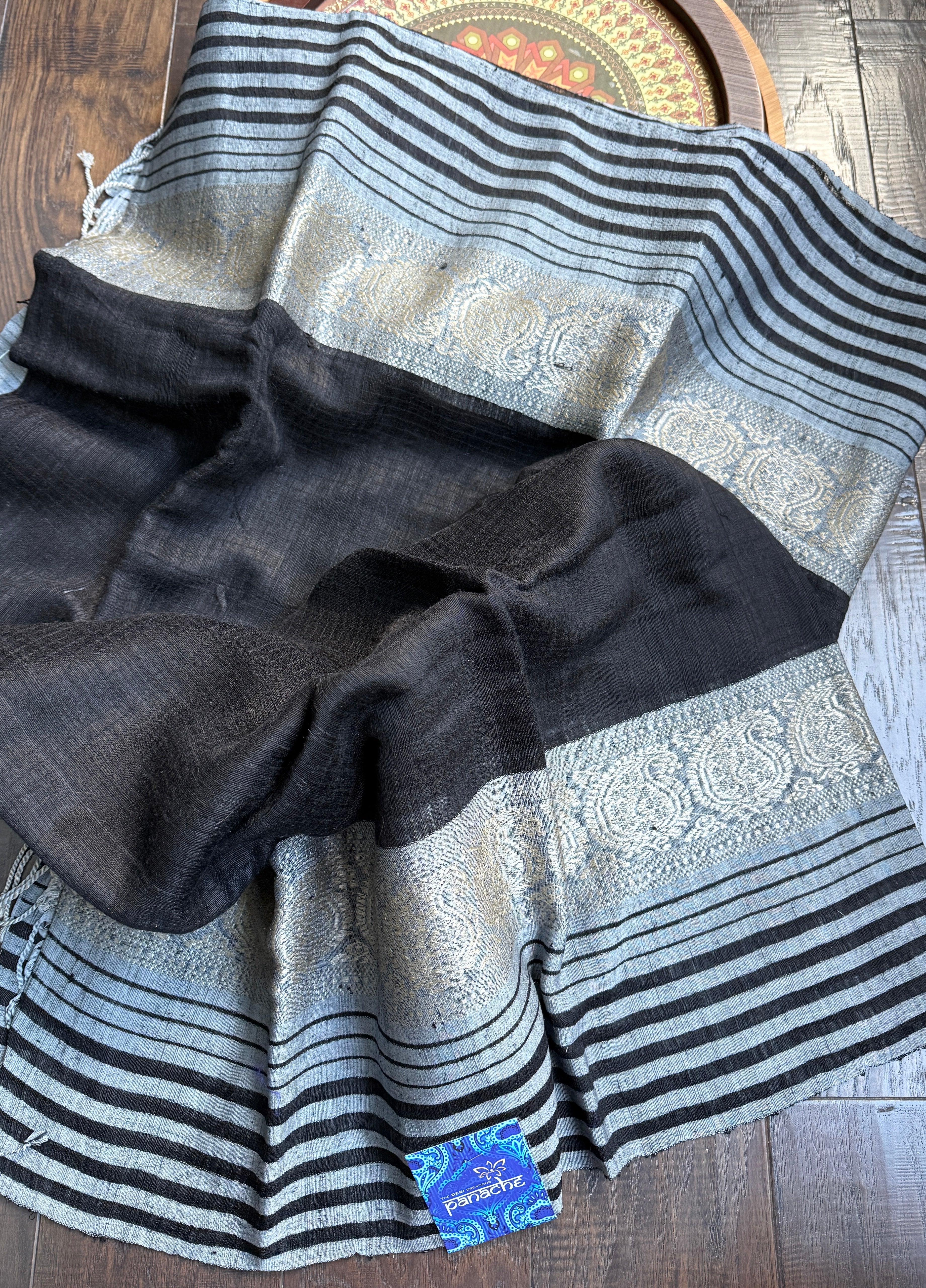Pure Matka Silk Handwoven - Black Grey