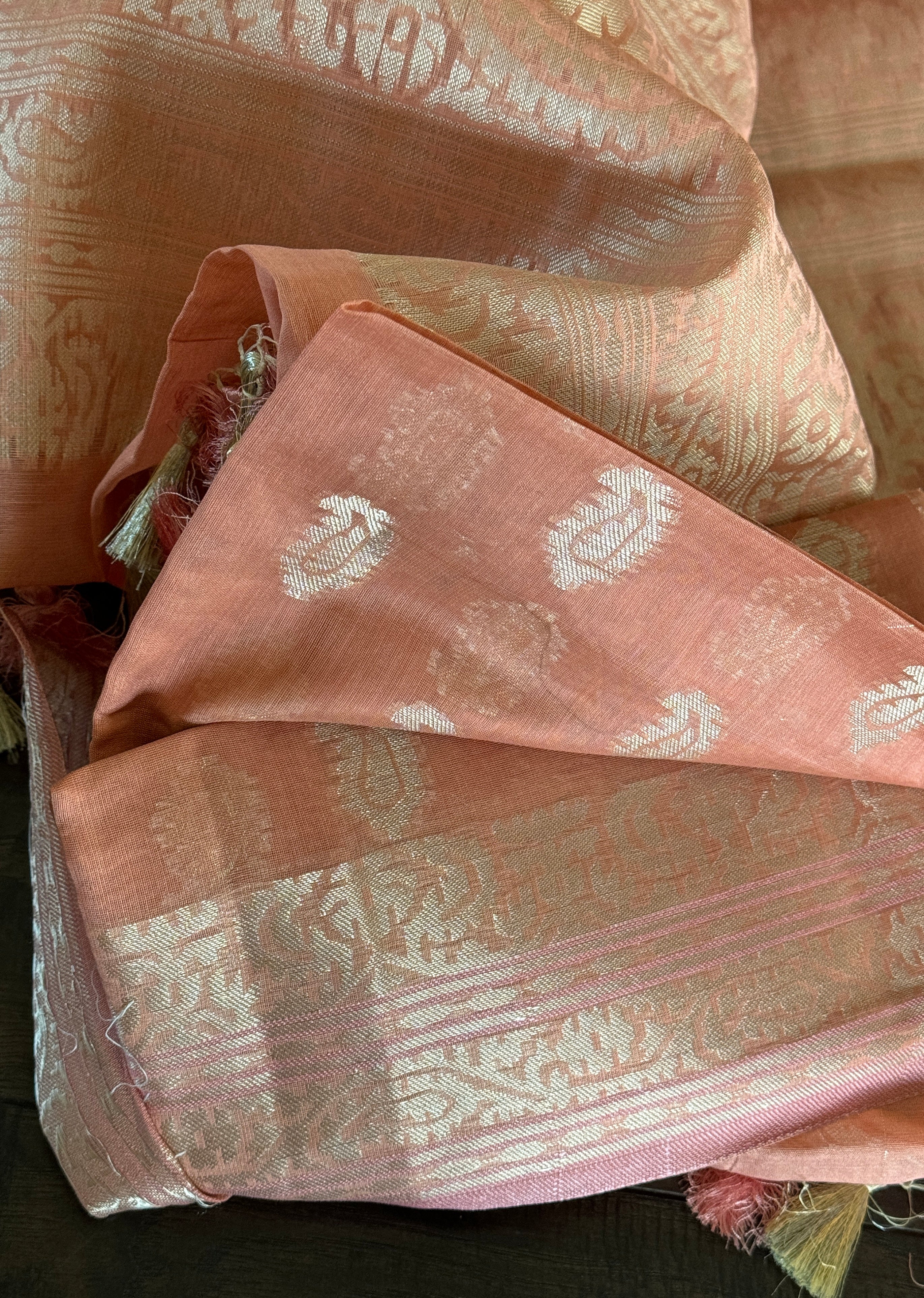 Cotton Silk Banarasi - Peach Antique Zari