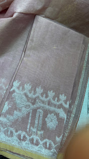Dhakai Jamdani  - Dusty Pink Gold Silver Zari  Woven