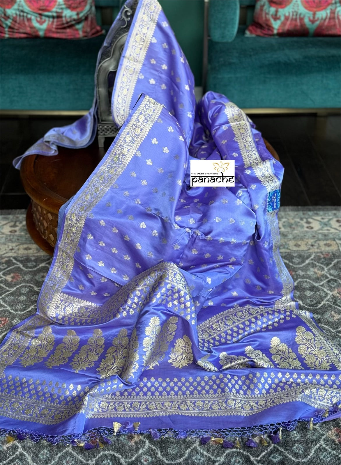 Pure Silk Mashru Banarasi- Violet Antique Zari