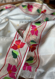 Embroidered Tussar Muga Silk - Beige Paithani