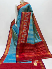 Pure Silk Ikat - Sea Green Firozi Red Purple Pochampally