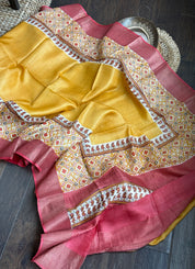 Pure Tussar Silk - Yellow Red Black