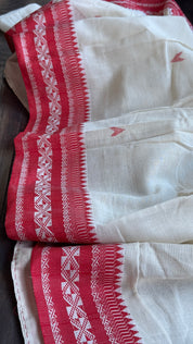 Pure Khadi Cotton Jamdani Handwoven - Off White Red