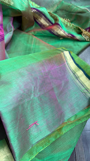 Pure Chanderi Organza Silk - Green Purple Shaded