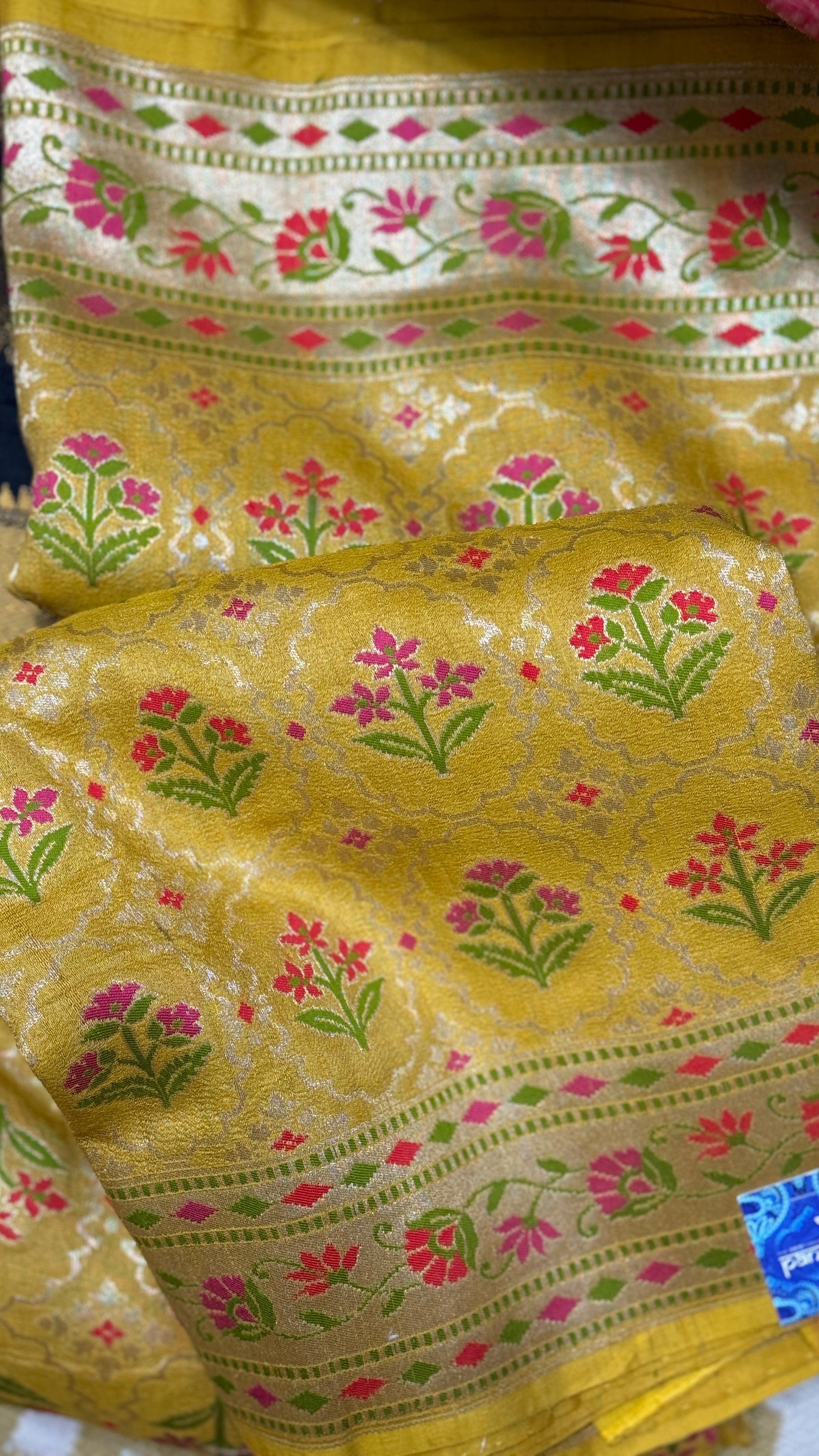 Pure Tussar Silk Banarasi- Yellow Meenakari Paithani