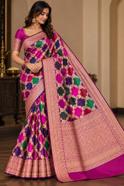 Pure Silk Banarasi - Purple Magenta Maroon Green
