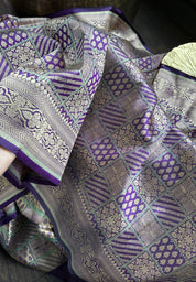 Pure Silk Katan Banarasi- Purple Antique Gold Zari