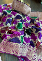 Pure Silk Banarasi - Purple Magenta Maroon Green