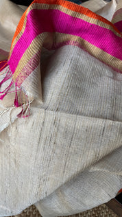 Pure Tussar Silk Handwoven - Tussar Beige Pink Orange