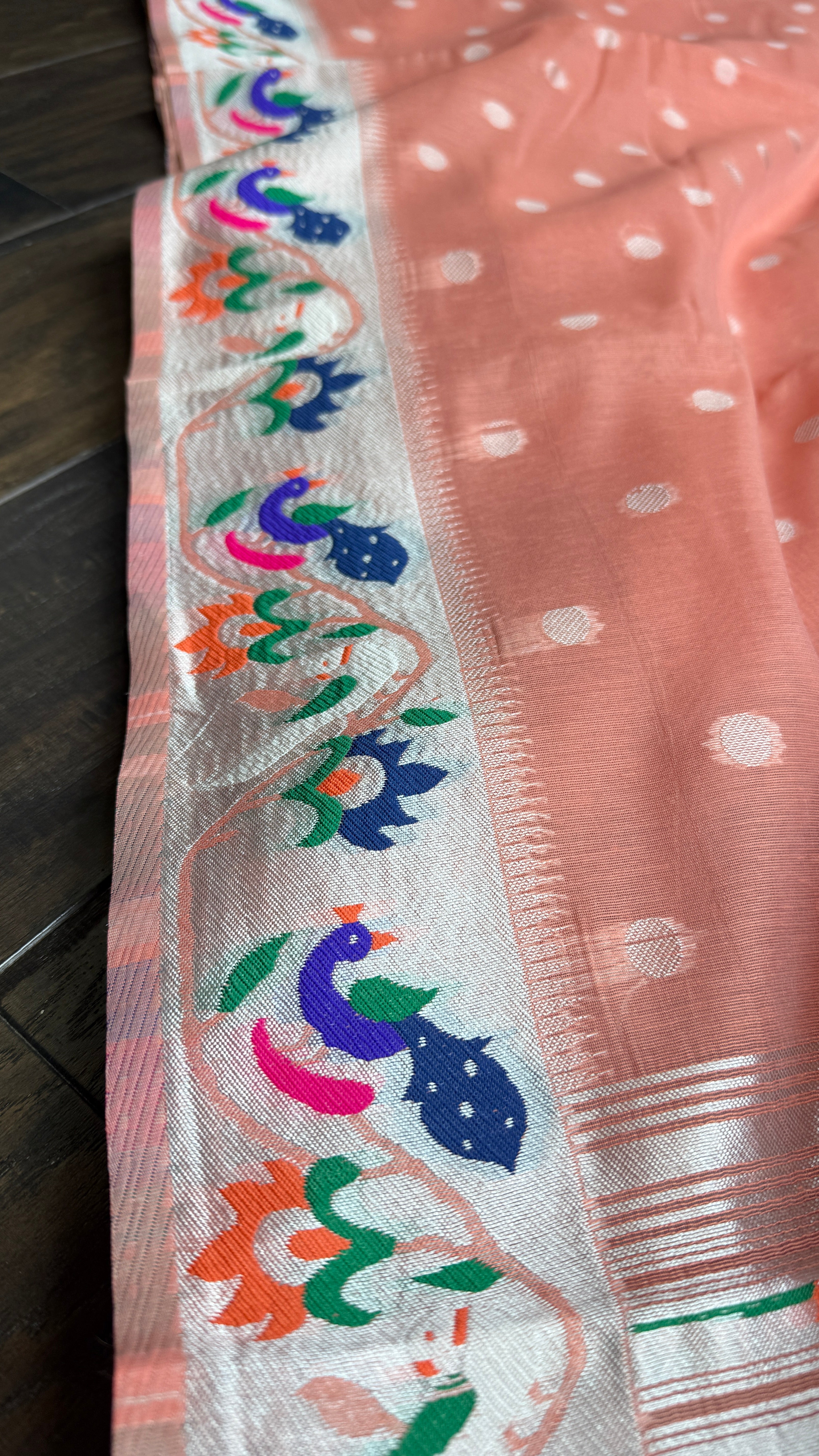Cotton Silk Paithani - Peach Woven