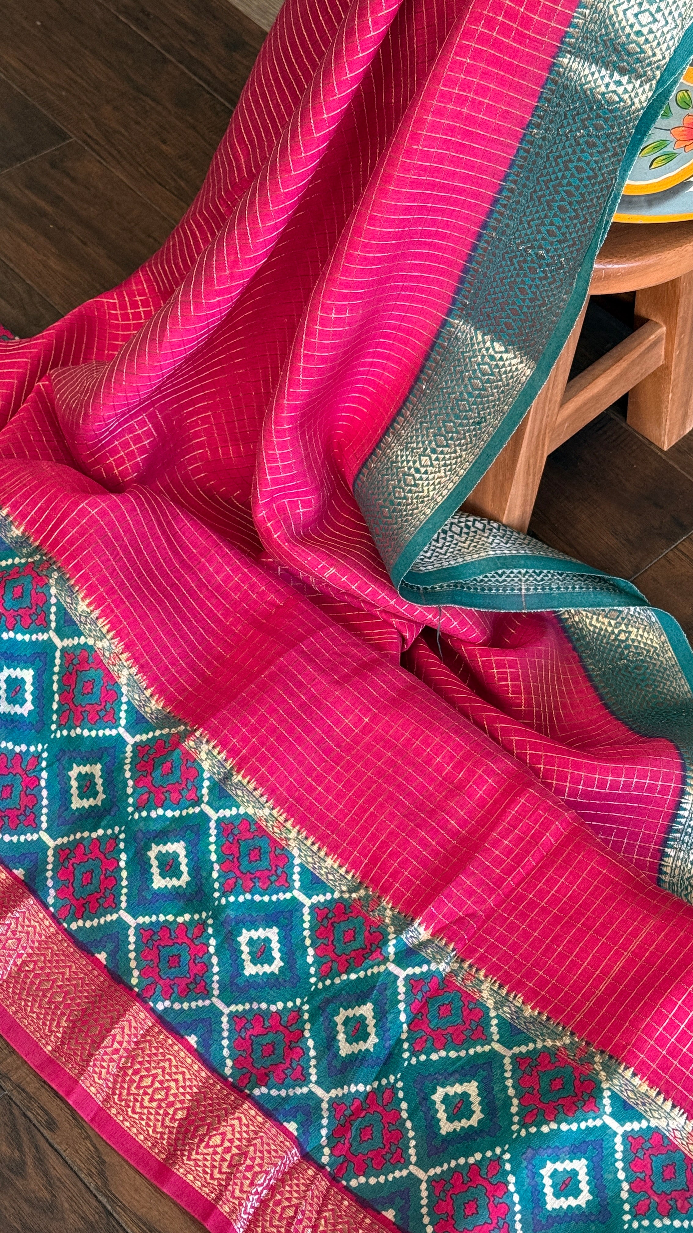 Designer Crepe Silk - Pink Firozi