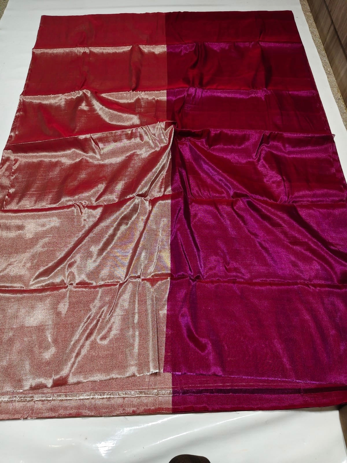 Chanderi Tissue Silk - Magenta Purple Golden woven