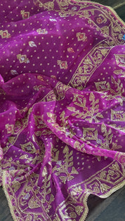 Designer Jamdaani Cutdana Embroidered - Magenta Pink