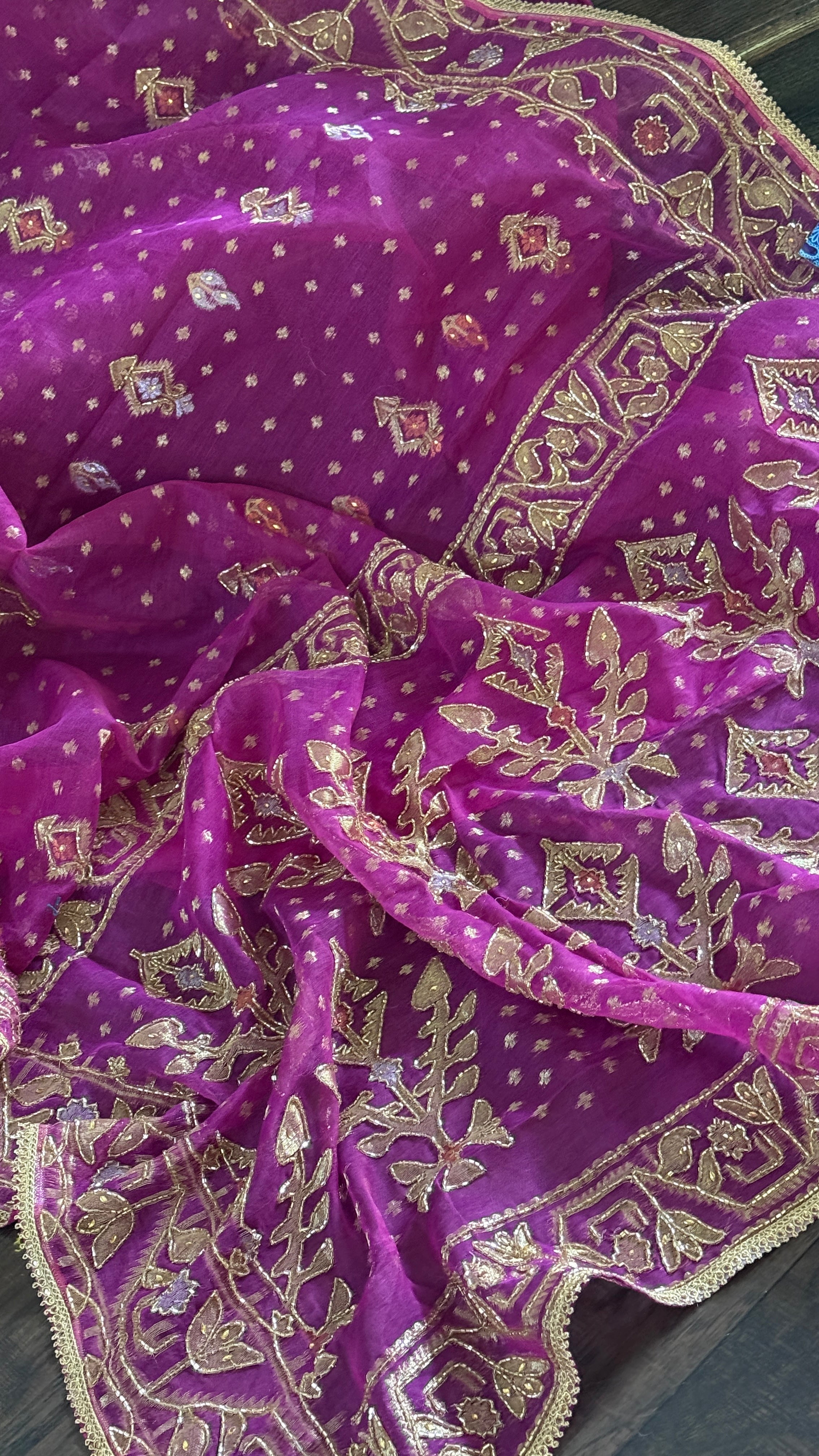 Designer Jamdaani Cutdana Embroidered - Magenta Pink