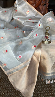 Pure Tissue Silk Banarasi - Silver Meenakari