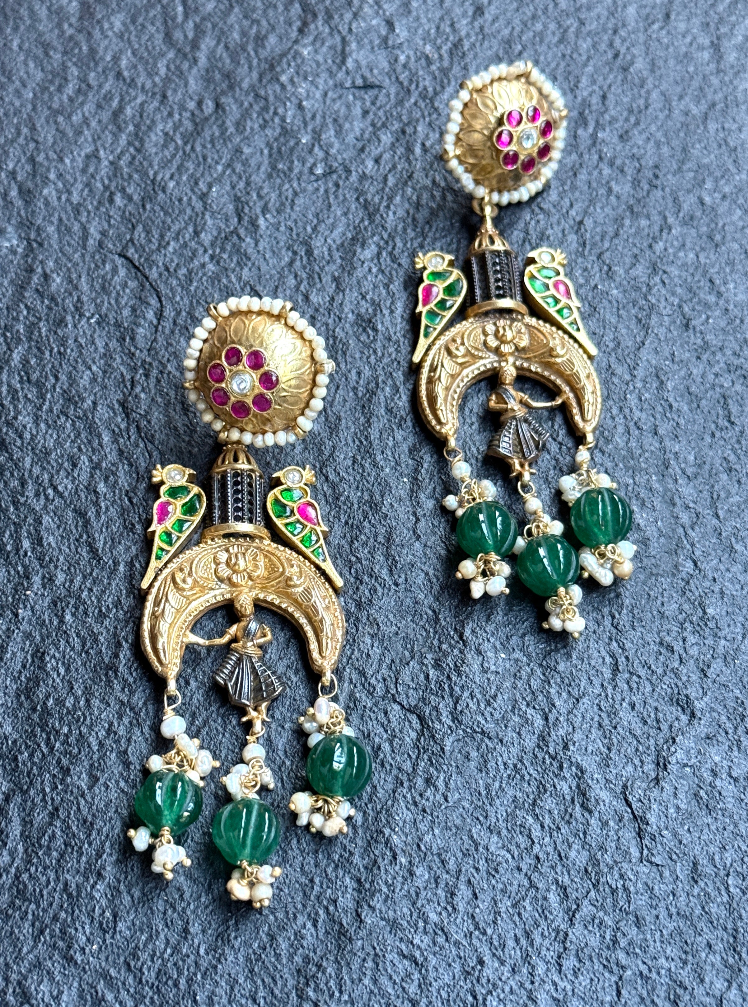 Earring 925 Silver- Statement Gold tone Dancer