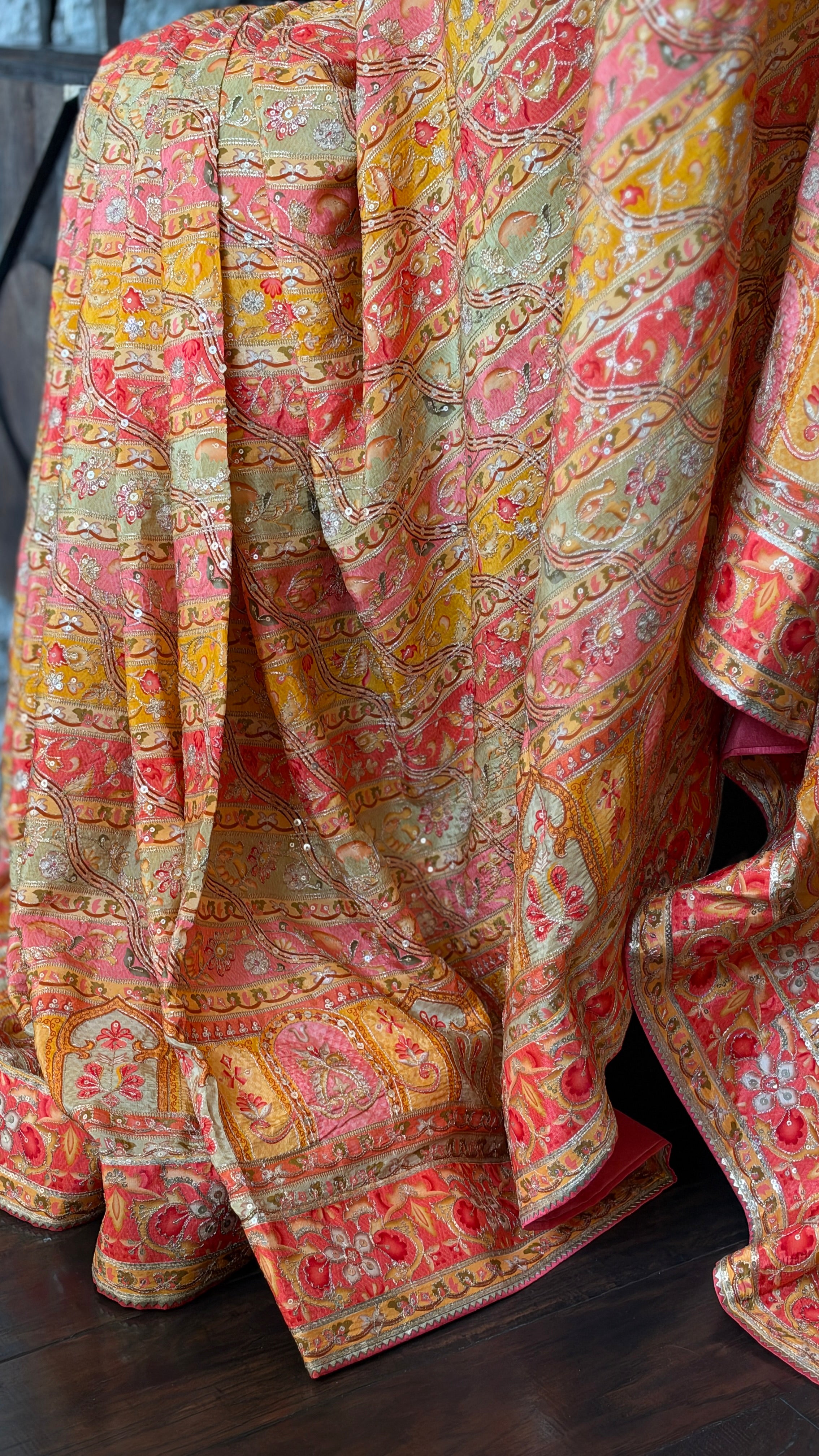 Designer Crepe Embroidered - Yellow Multicolor