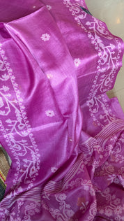Pure Tussar Silk Jamdaani - Mauve