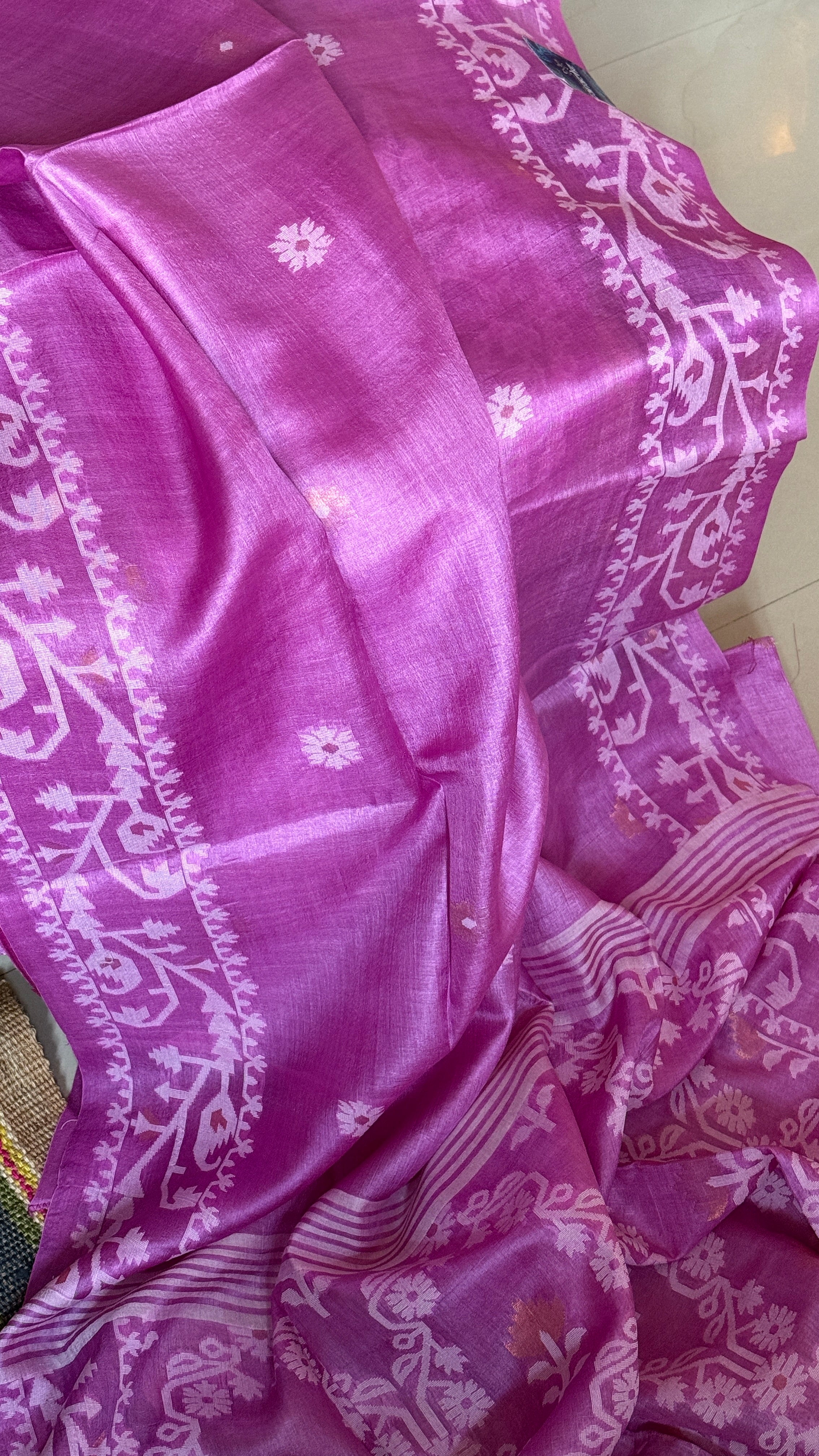 Pure Tussar Silk Jamdaani - Mauve