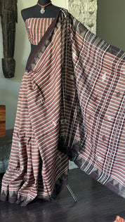 Pure Tussar Kotpad ikat  - Chocolate Brown