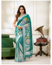 Khaddi Tussar Banarasi - Teal Blue Meenakari