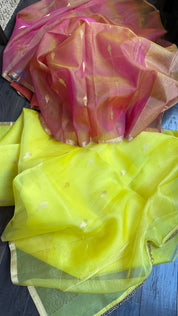 Chanderi Organza Silk - Pink Orange Dual shaded