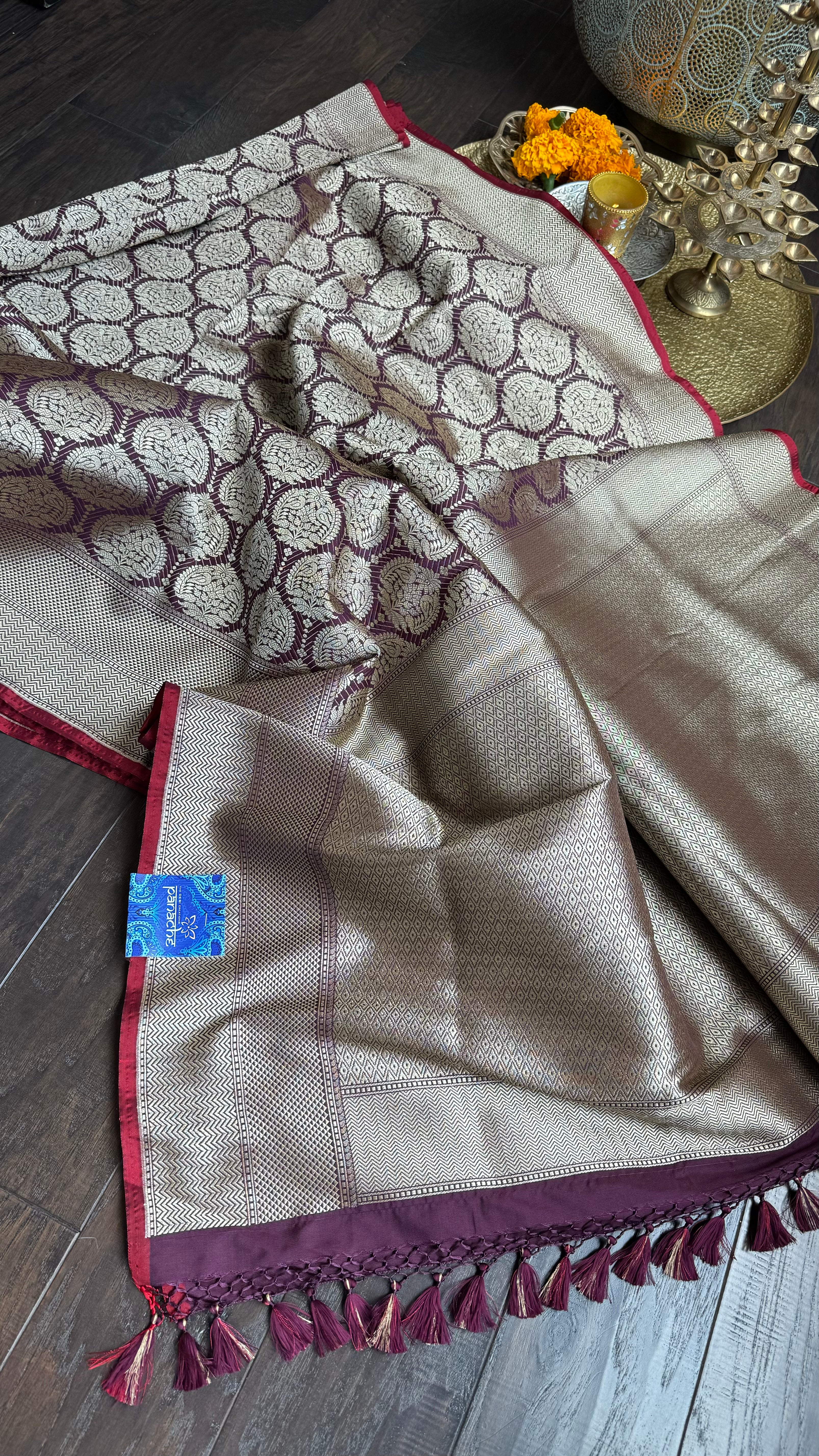 Soft Silk Banarasi - Wine Maroon Brocade