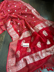 Khaddi Chiffon Banarasi - Red Bandhej Printed