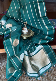 Kora Silk Banarasi - Teal Green