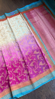 Gicha Tassur Silk Banarasi - Beige Magenta Shaded
