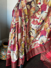 Pure Tussar Silk - Beige Red Printed