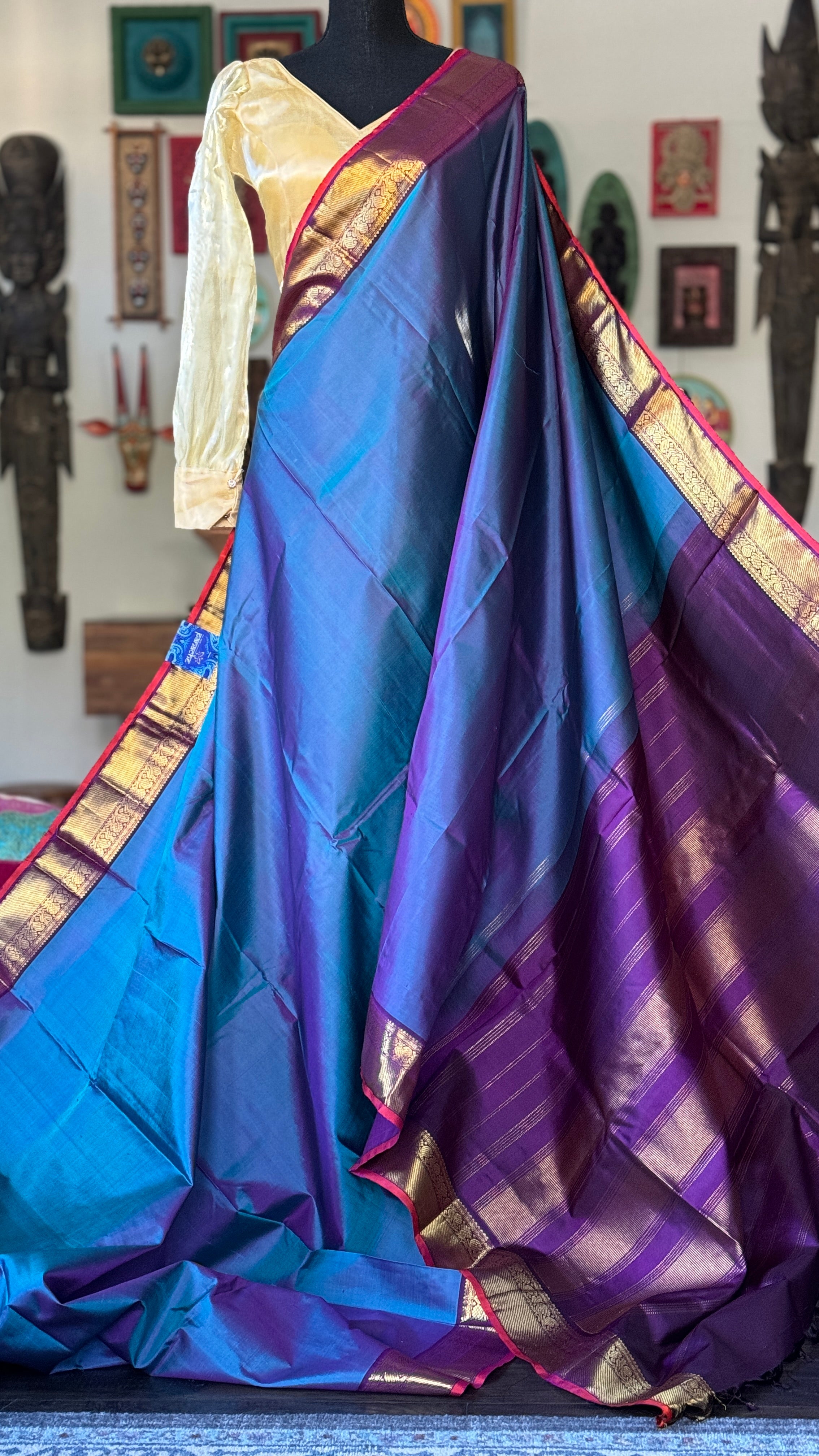 Pure Silk Kanjivaram - Peacock Blue Woven