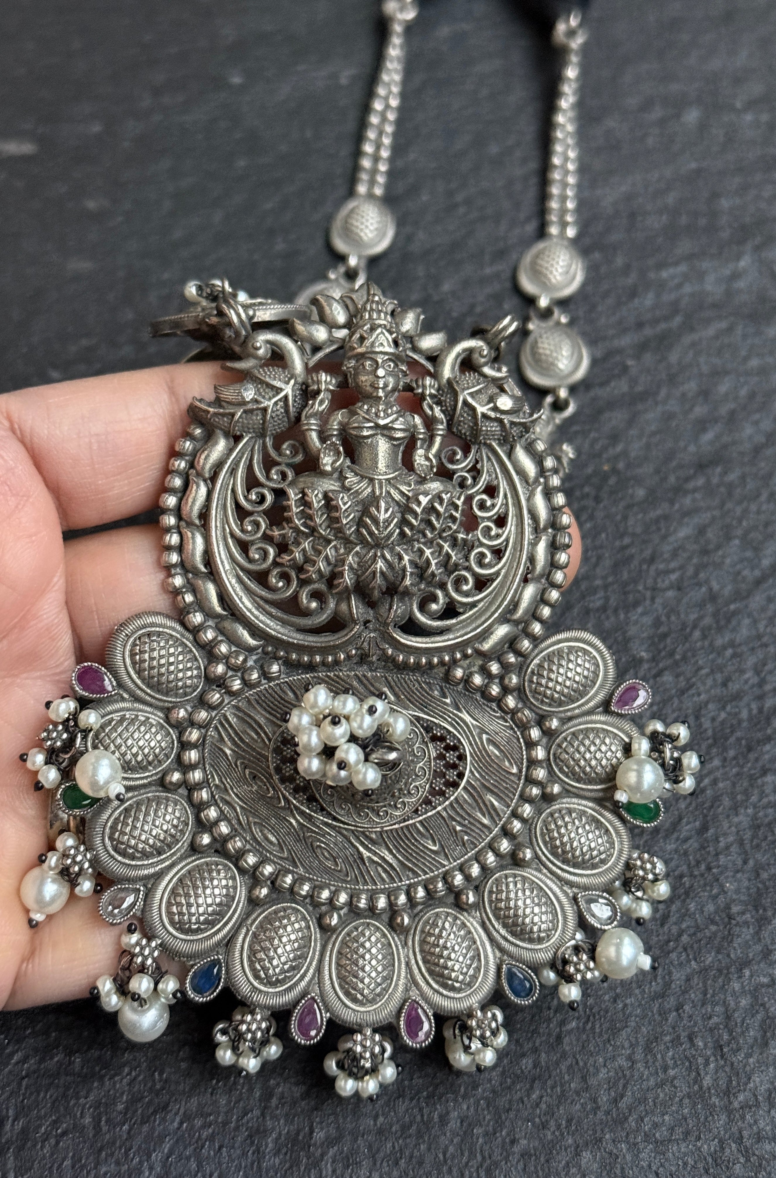 German Silver Pendent Lakshmi- Vintage Necklace