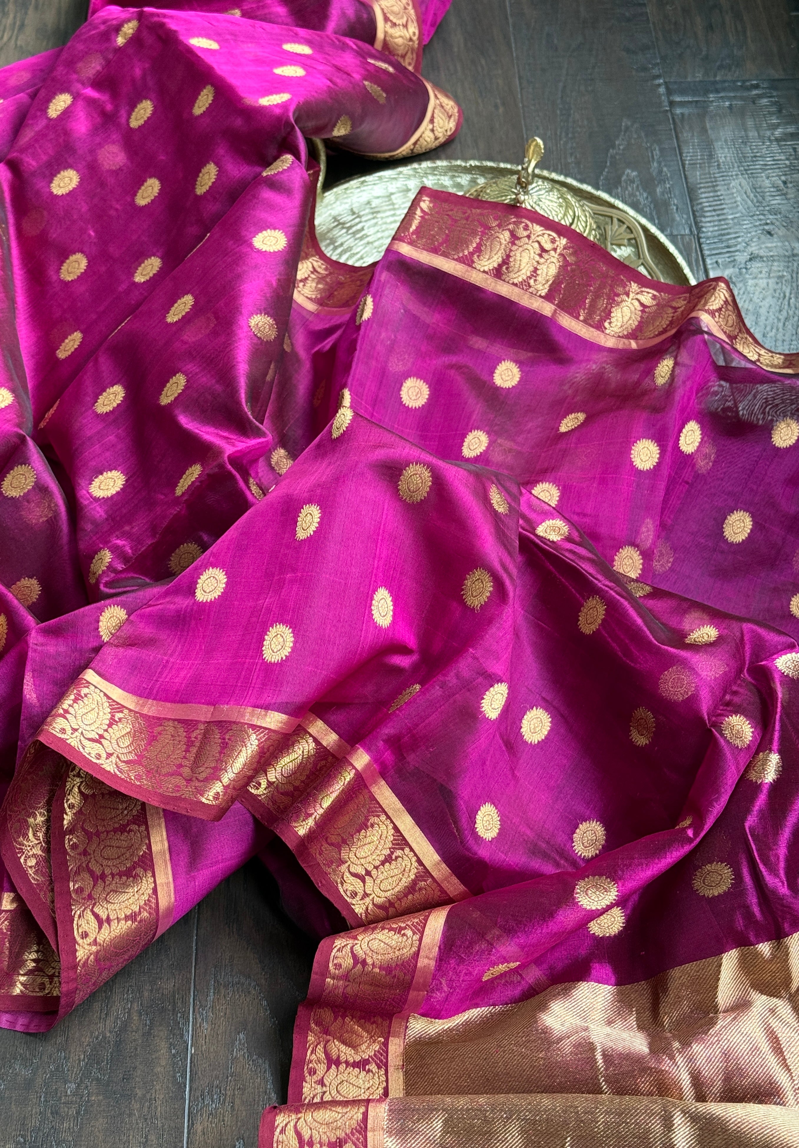Pure Chanderi Pattu Silk - Magenta Pink Paisley Woven