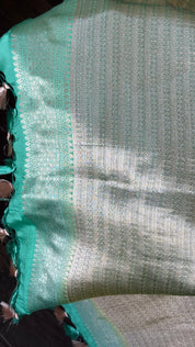 Designer Soft Silk Brocade Banarasi - Sea Green Pista Golden Tie-Dye
