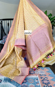 Kora Cotton Banarasi - Light Yellow Pink