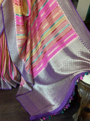 Khaddi Tussar Banarasi -  Pink Multi color Purple