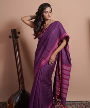 Pure Matka Silk embroidered -Purple Woven