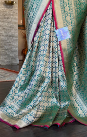 Pure Silk Katan Banarasi- Peocock Green Dual Shaded