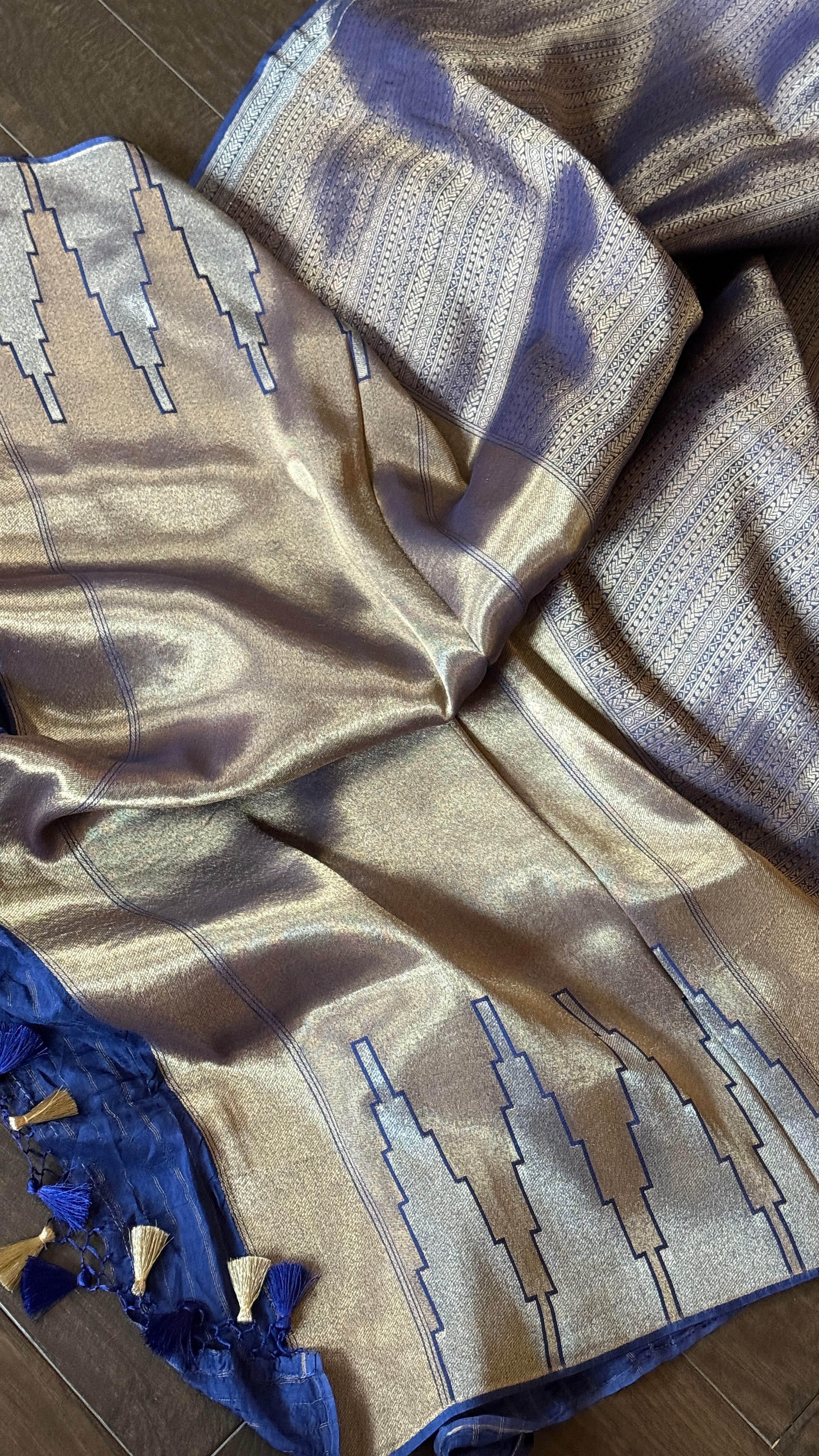 Designer Soft Silk Brocade Banarasi - Navy Blue Gold Zari